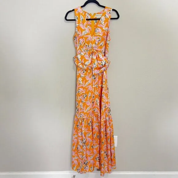 568 Sachin & Babi Allie Floral Satin Bow Front Long Maxi Dress Size: 4 - Picture 2 of 6